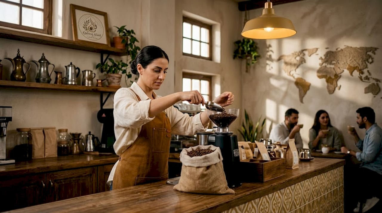 Barista preparing ethically sourced coffee beans
