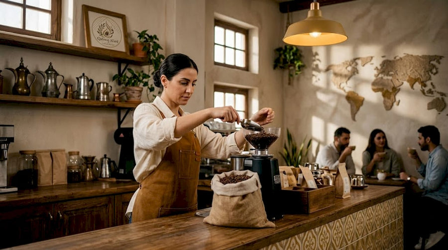 Barista preparing ethically sourced coffee beans