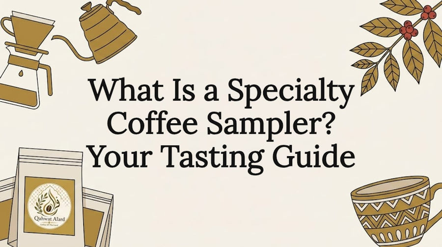 Decorative specialty coffee sampler title card illustration