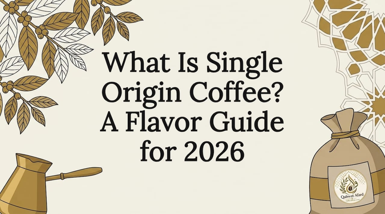 Decorative coffee-themed title card illustration