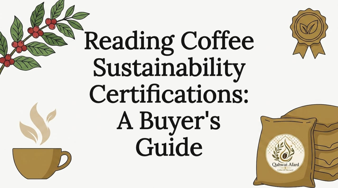 Decorative title card illustration for coffee sustainability