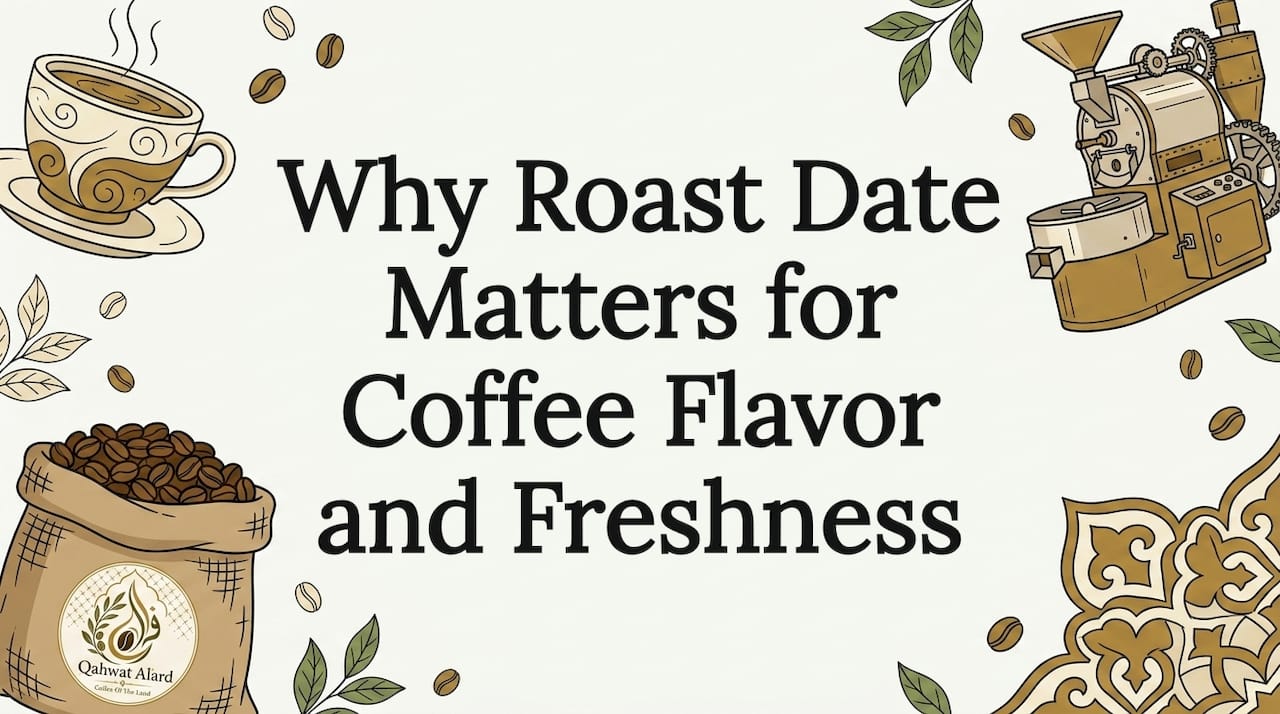 Decorative title card illustration with coffee elements