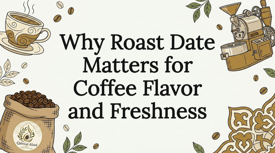 Decorative title card illustration with coffee elements