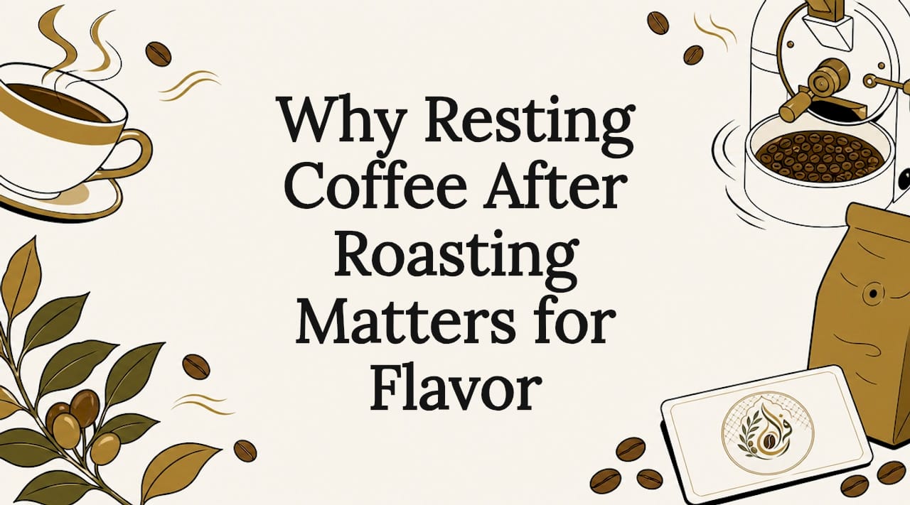 Decorative title card with coffee-themed illustrations