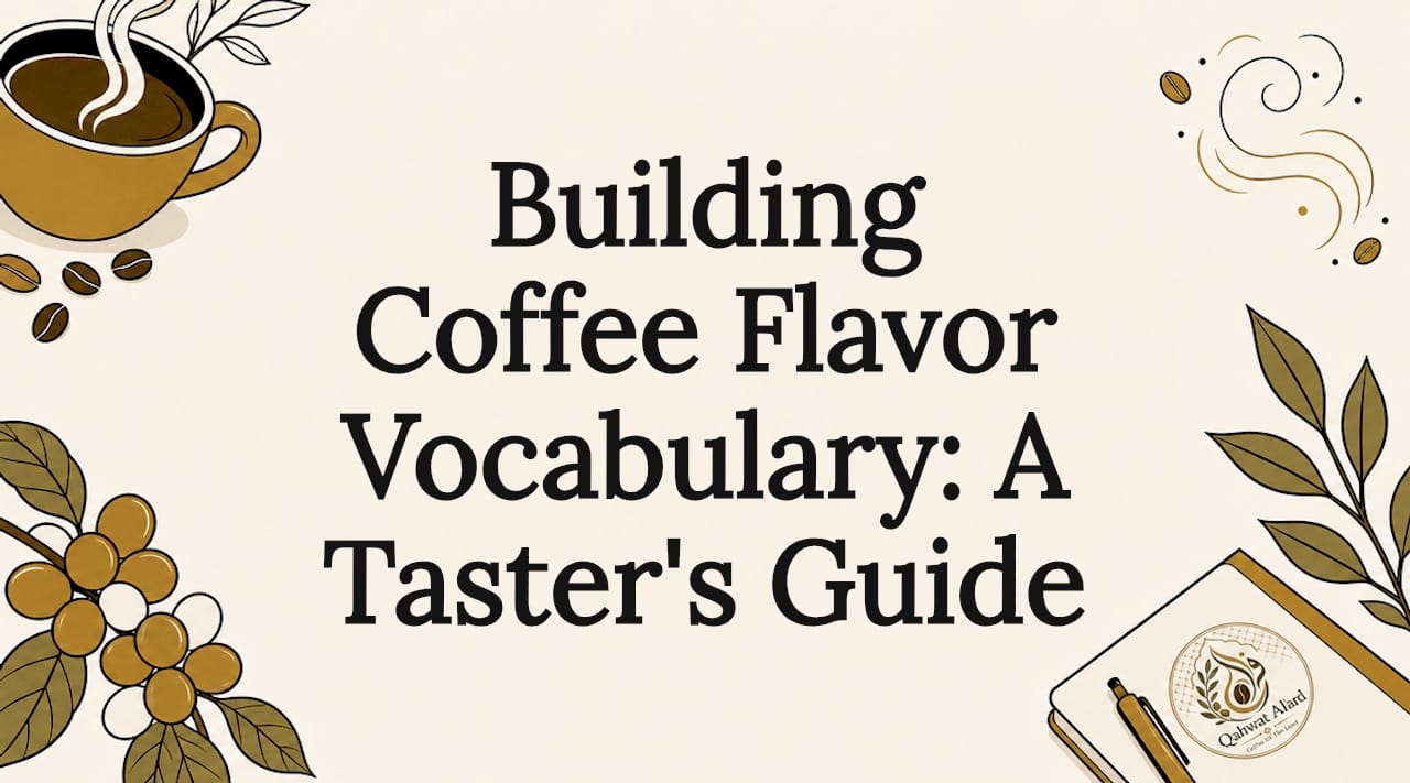 Decorative coffee-themed title card illustration