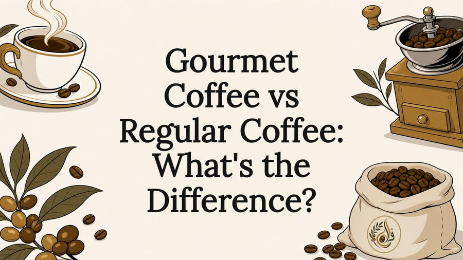 Decorative title card with coffee illustrations