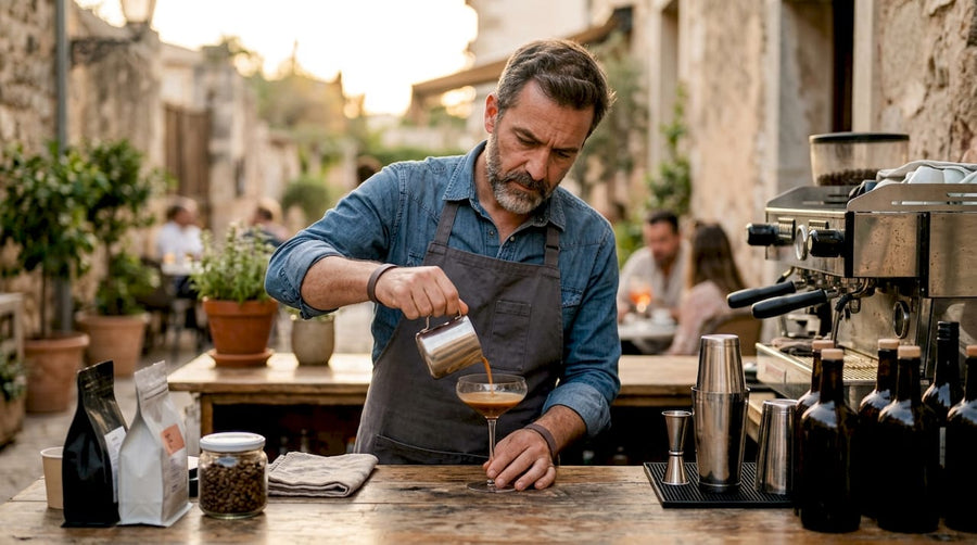 Barista preparando un cóctel de café de origen único