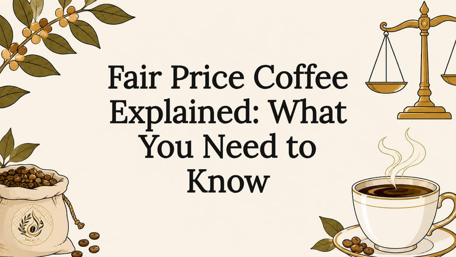 Decorative illustrated title card with coffee elements