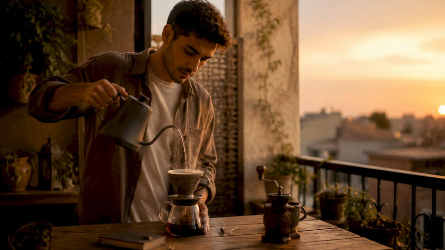 Alguien disfrutando de preparar café de especialidad en la comodidad de su casa.