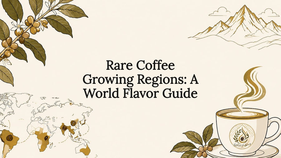 Illustrated coffee plants and map decorative title card