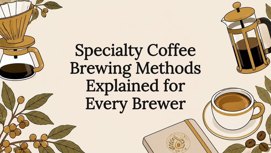 Decorative illustration framing coffee brewing article title