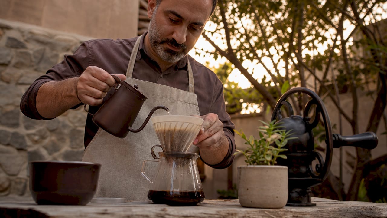 Barista elaborando café de especialidad con certificación