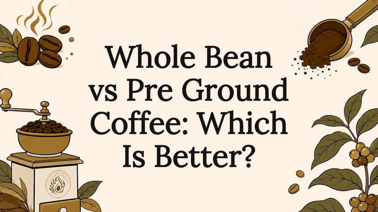 Decorative title card illustration with coffee elements