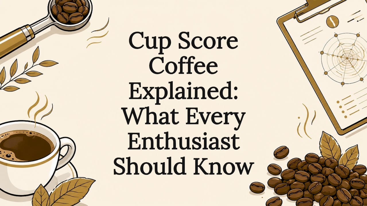 Decorative coffee cup score title card illustration