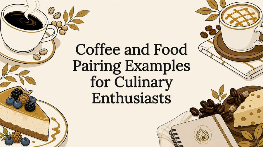 Decorative title card with coffee and food illustrations
