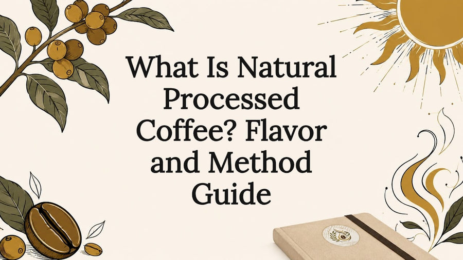 Decorative title card illustration with coffee elements