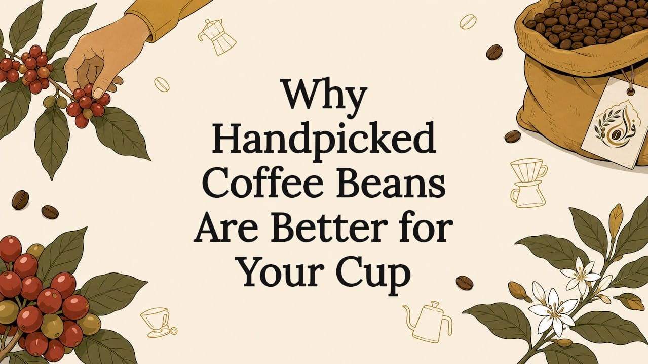Decorative title card illustration of coffee cherries and leaves