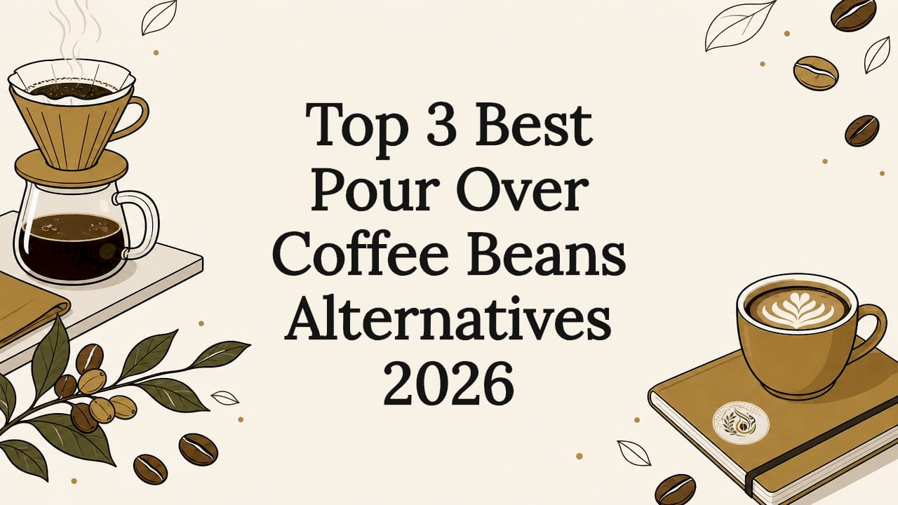 Decorative illustrated title card with coffee-themed elements