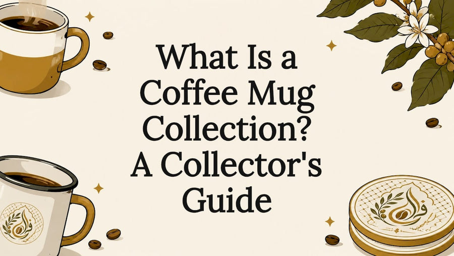 Decorative coffee mug collection title card illustration