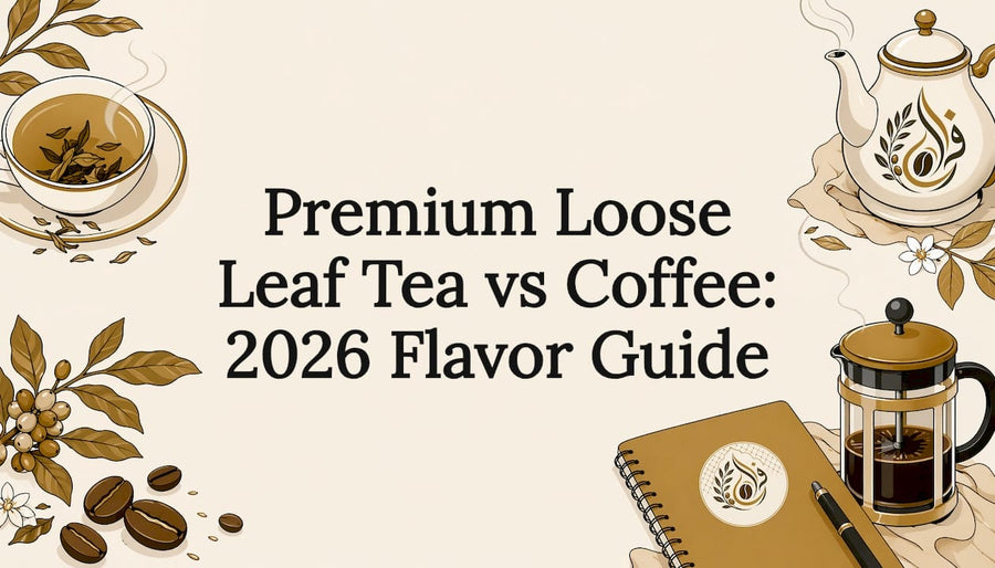 Decorative title card illustrating tea and coffee