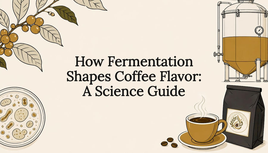 Decorative coffee fermentation title card illustration
