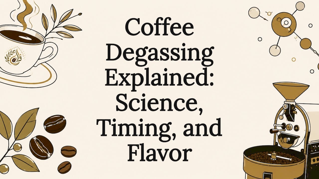 Decorative title card illustration with coffee elements
