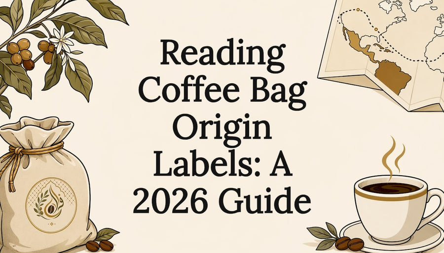 Decorative coffee origin title card illustration