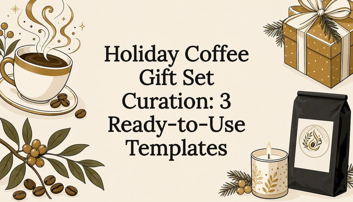 Decorative holiday coffee gift set title card illustration