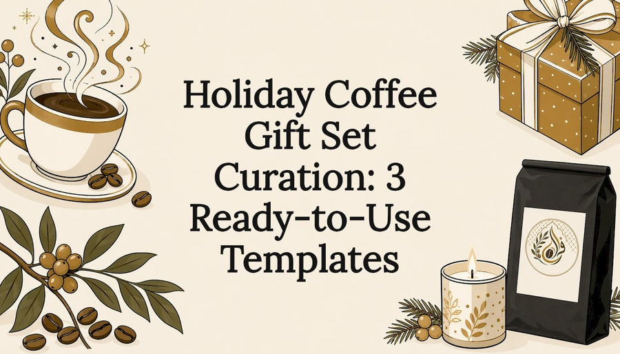 Decorative holiday coffee gift set title card illustration