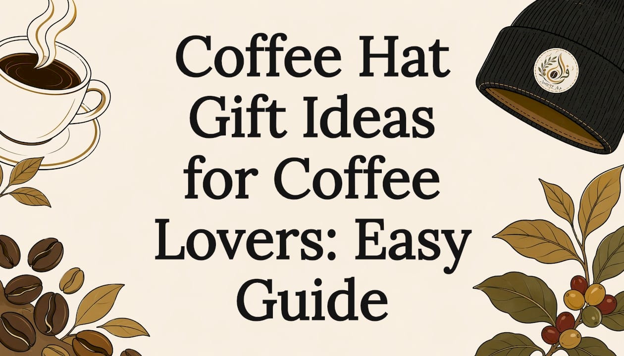Decorative title card illustration with coffee and hat elements