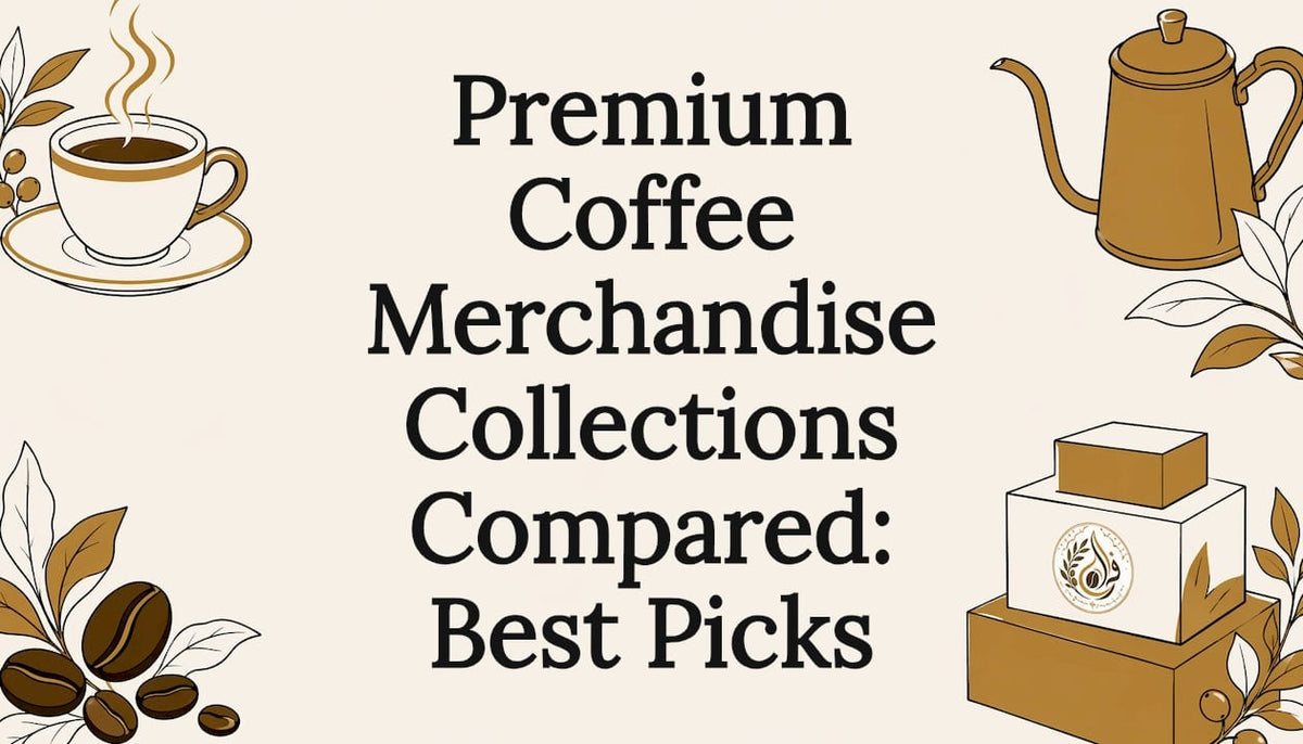 Decorative title card illustration with coffee merchandise theme