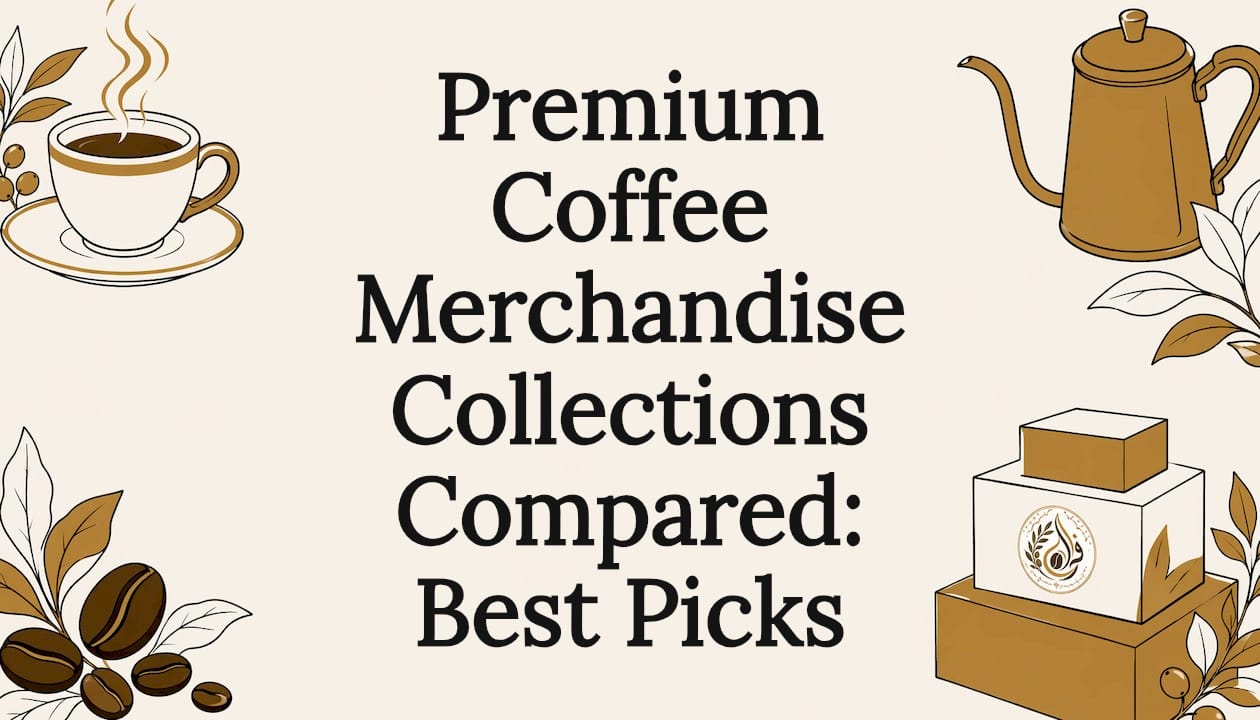 Decorative title card illustration with coffee merchandise theme