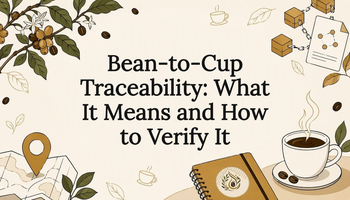 Decorative title card coffee traceability illustration