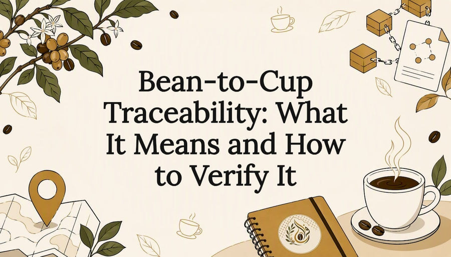 Decorative title card coffee traceability illustration