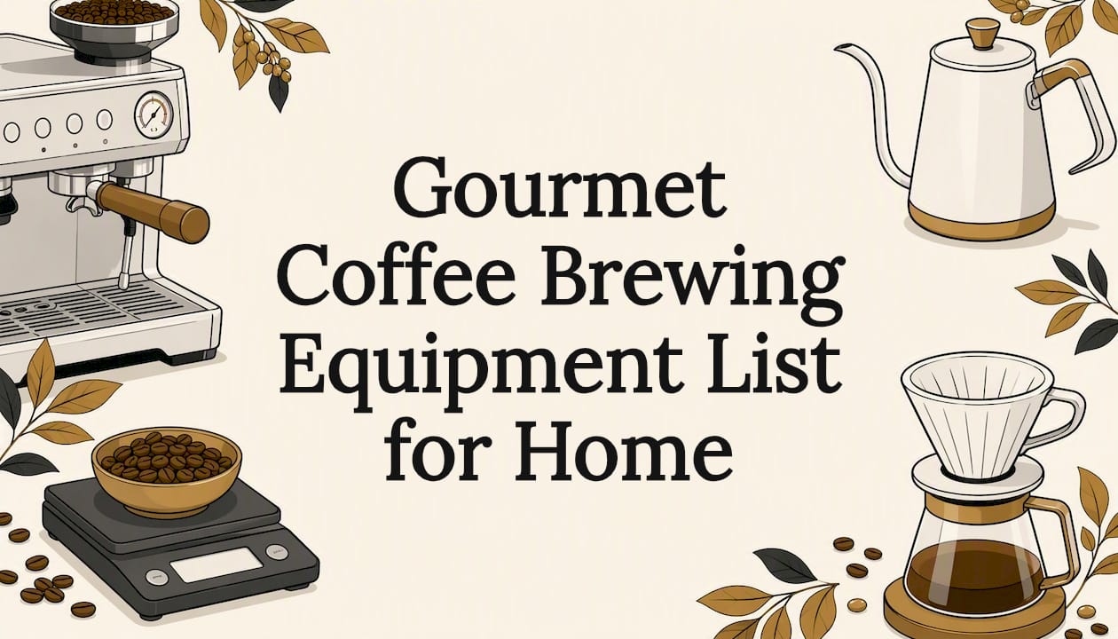 Decorative coffee equipment title card illustration
