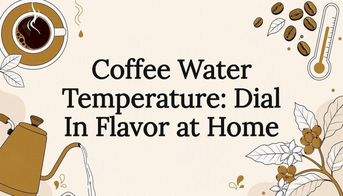 Decorative title card illustration for coffee water temperature article