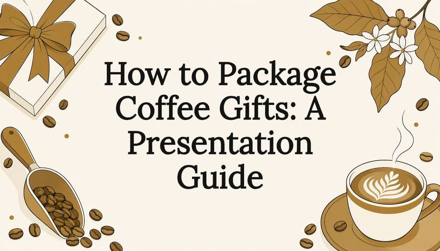 Decorative title card illustration for coffee gift packaging