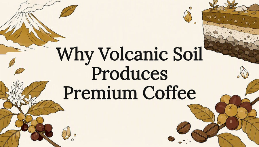 Decorative title card with volcanic soil and coffee theme