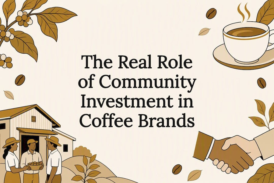 Decorative community coffee investment title card illustration