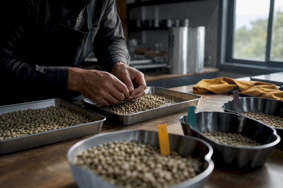 Auditor examinando muestras de café trazable