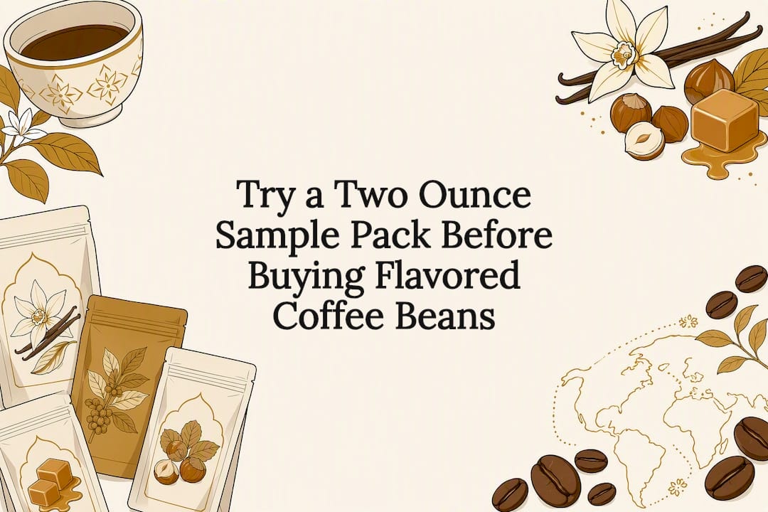 Decorative flavored coffee sample pack title card