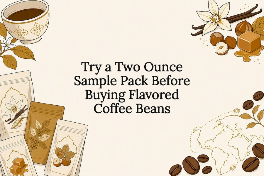 Decorative flavored coffee sample pack title card