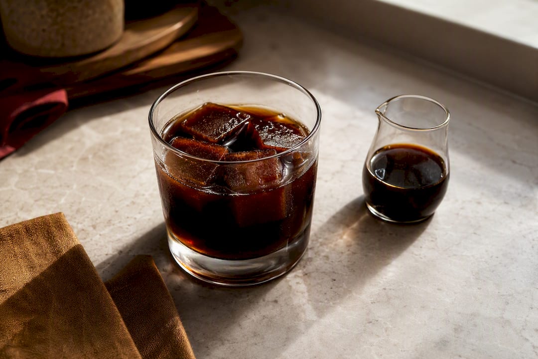 Copo de café gelado com cubos de café