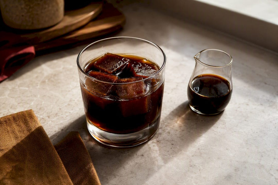 Copo de café gelado com cubos de café