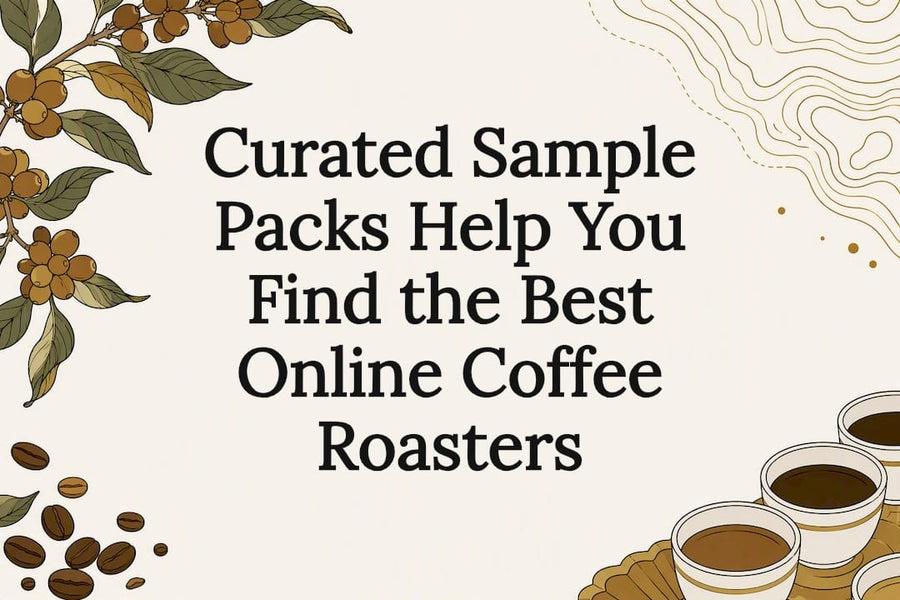 Decorative coffee sample pack title card