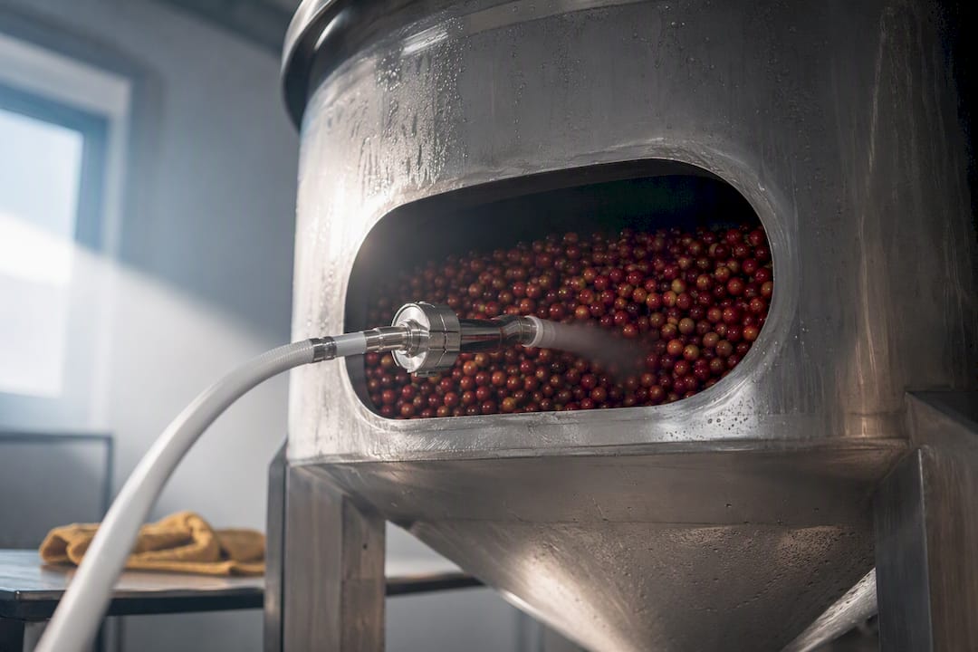Cerezas de café almacenadas en un tanque sellado con CO2