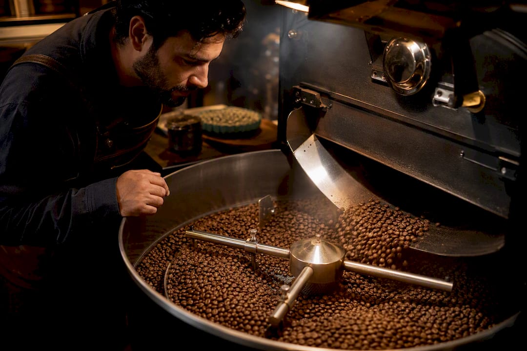Grains de café après une torréfaction moyenne