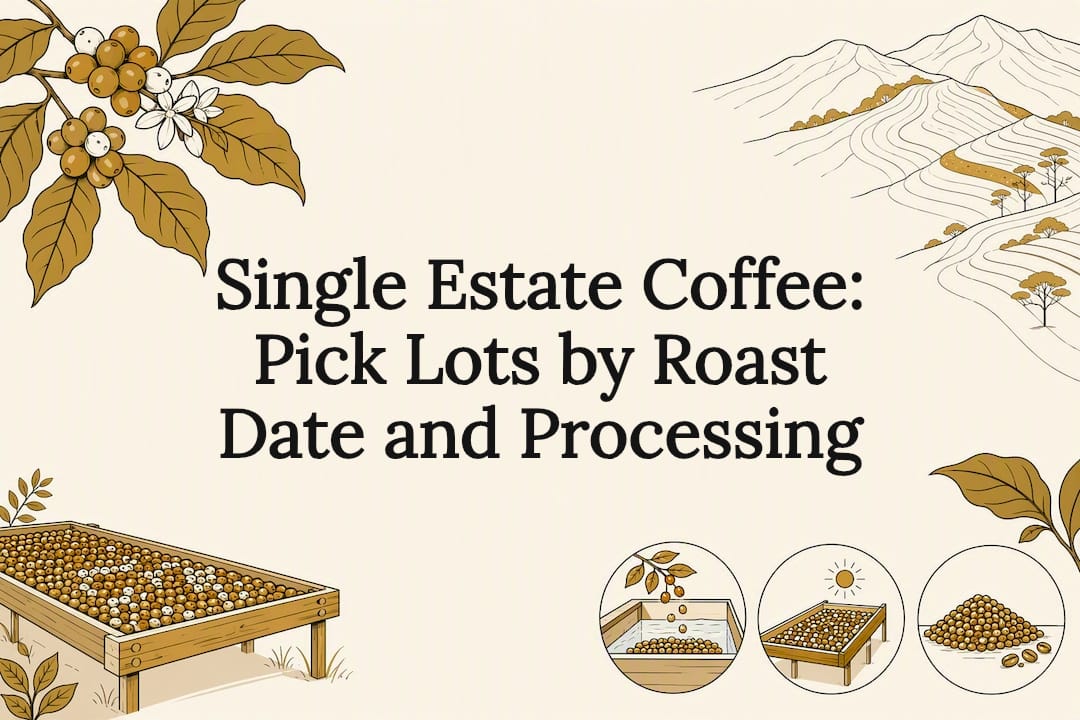 Single-estate coffee title card illustration