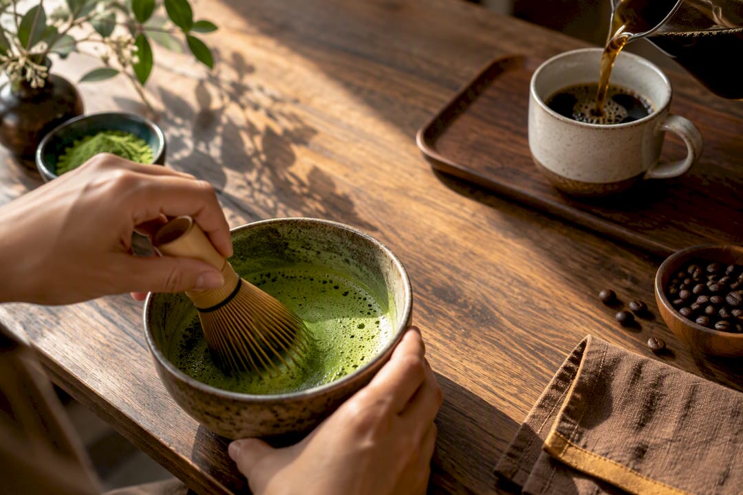 Préparation simultanée de matcha et de café