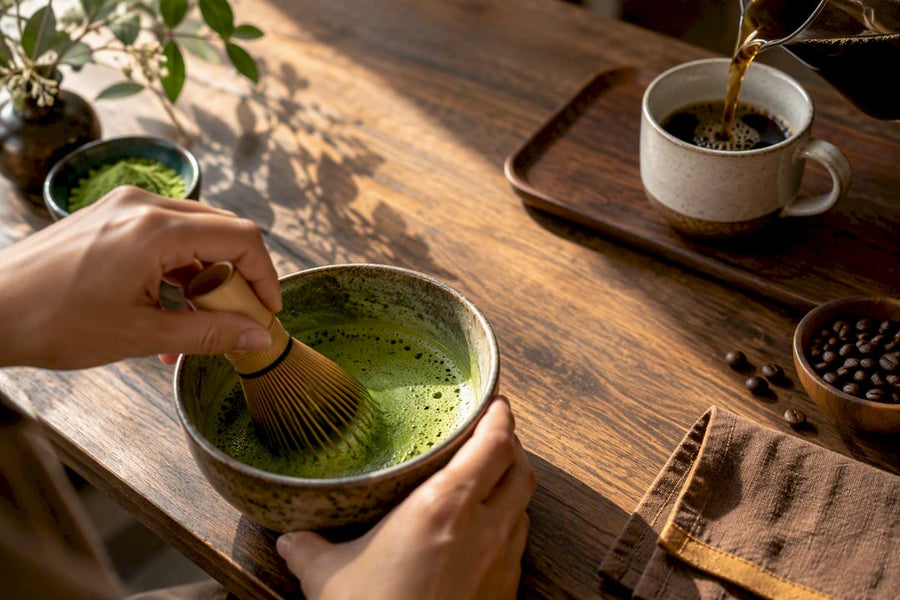 Préparation simultanée de matcha et de café